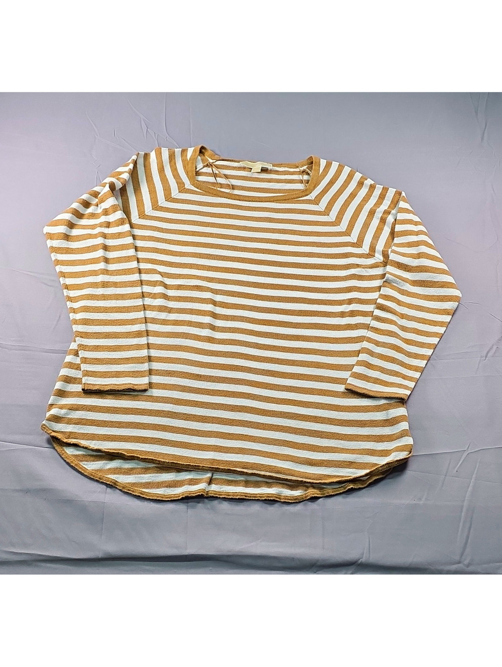 Michael Kors Neutral Asthetic Tan/White Striped Knit Scoop Neck L